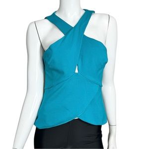 Bebe Peplem Style Sleeveless Peep Hole Front‎ Blue Tank Blouse